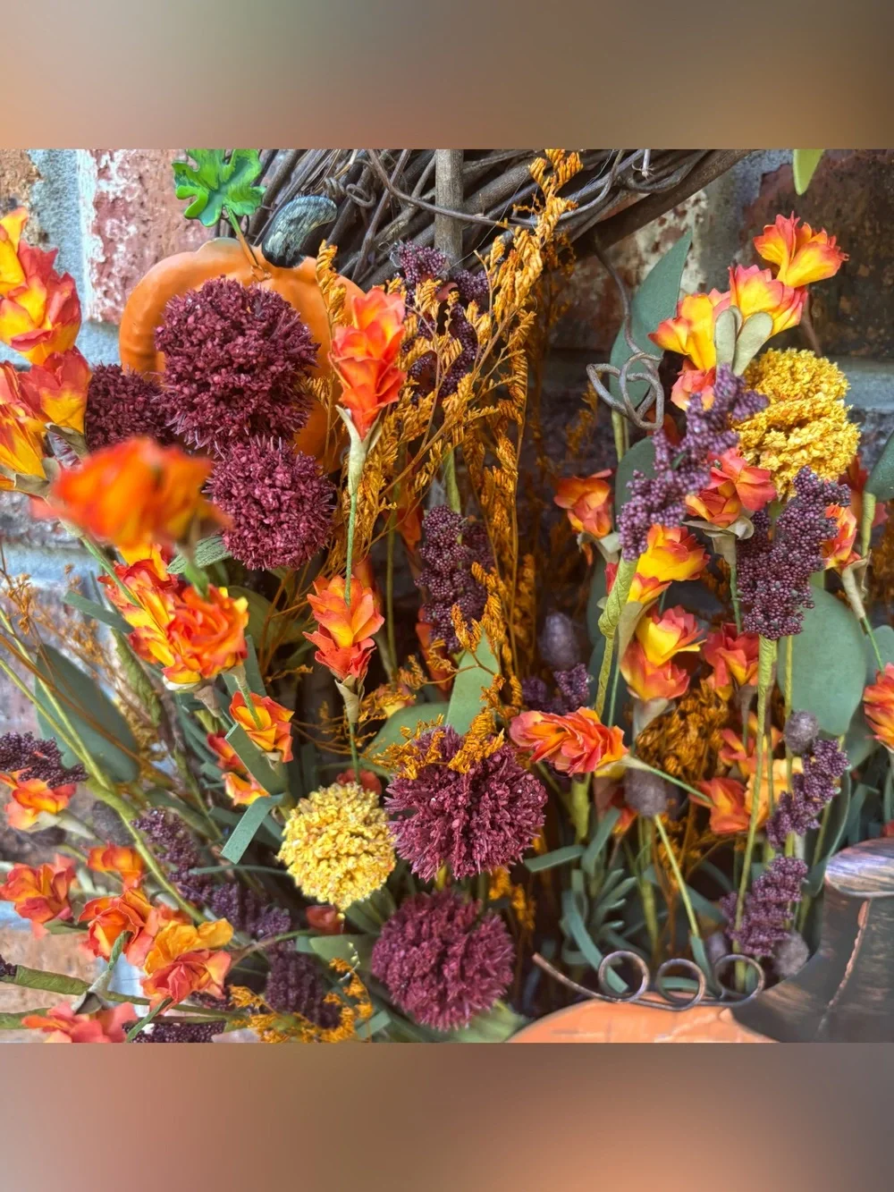 🎃 Pumpkin Flower Grapevine Wreath